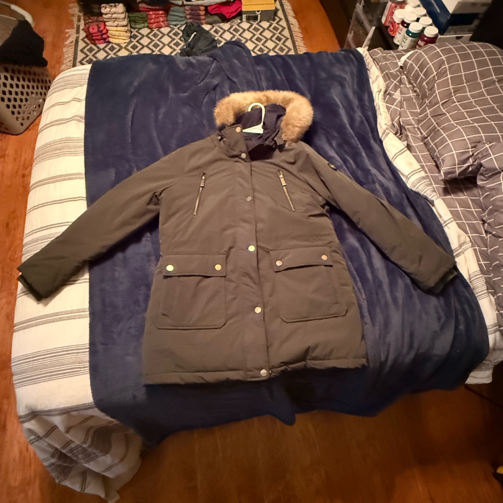 Women's Olive Green Parka Coat With Fur Hood